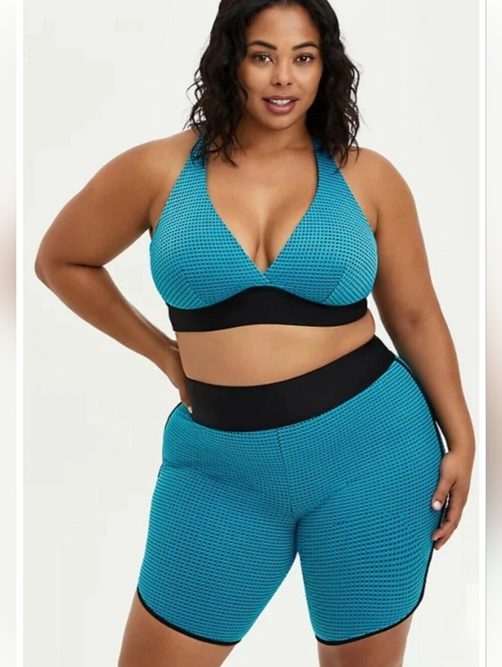 NWT Set Torrid 1 Teal Mesh Swim Active Triangle Top + Swim Shorts 3733-CU